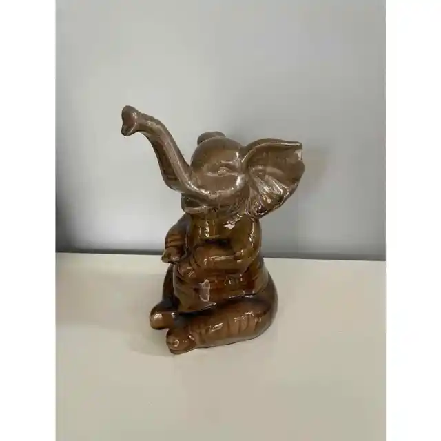 Apropos Good Luck Elephant Home Collection Ceramic 10" Gold & Brown Drip Glaze