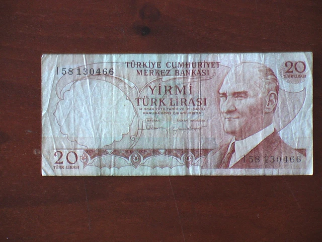 Turkey 1970 banknote 20 Lira, circulated, see the pictures