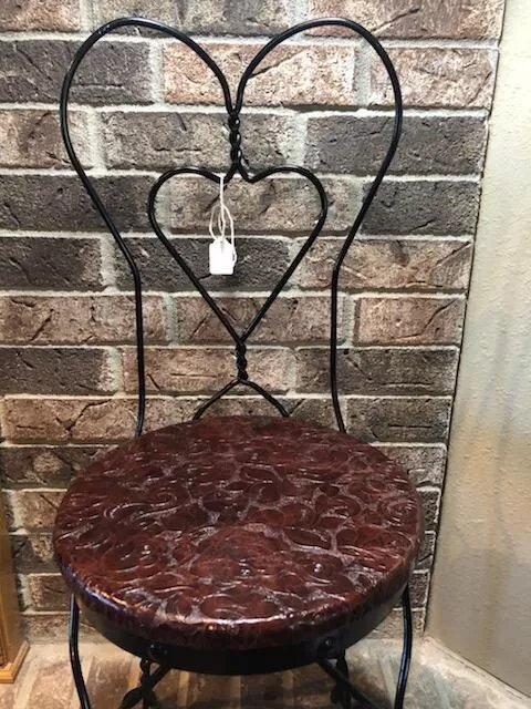 Wrought iron and leather vanity accent chair hardwood European (Italian leather)
