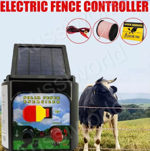 3km Solar Electric Fence Energiser Set Energizer Charger Tape Insulator Farm Kit