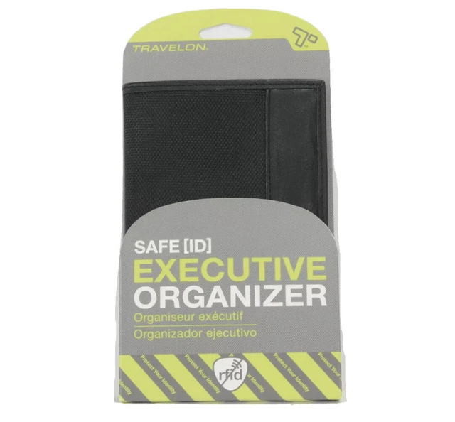Travelon Executive Organizer Black Leather Safe ID RFID Blocking Protection New