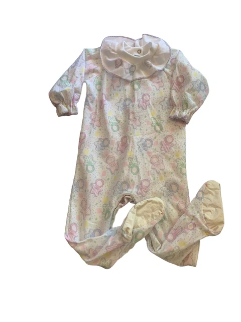 Vintage 90's Her Majesty Footed Sleeper Pajamas White Baby PJs 18 Months USA