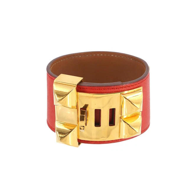 HERMES Choriedocyan Bangle Swift Rose Jaipur □Q engraved gold fittings