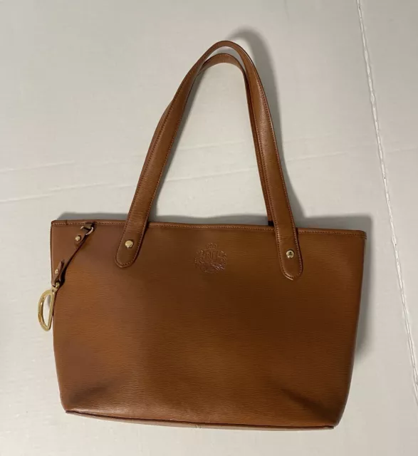 Ralph Lauren Large Brown Leather Saffiano Tote Shoulder Bag