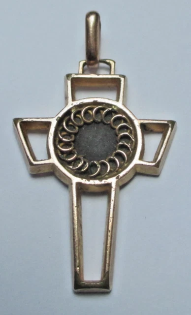 Pendentif Ancien Chaîne Or - Cabochon Marbré Et Perle Blanche - Dentelle - 266