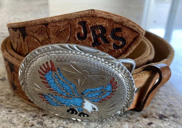 VINTAGE SSI 88 Handcrafted Belt Buckle Eagle Turquoise  display picture 1