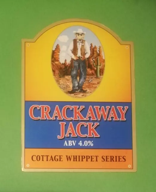 COTTAGE brewery CRACKAWAY JACK ale beer pump clip badge CLOSED whippet cowboy