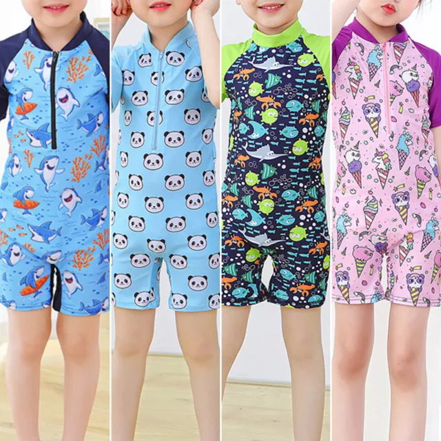 Kids Girls Boy Cartoon Swimwear Summer Short Sleeve Onepiece Swimming Swimsuit