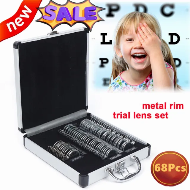 Optical Trial Lens Set Optometry Kit 68pcs Metal Rim Ophthalmic lenses +Alu Case