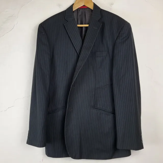 Burton Mens 46R Blazer Suit Jacket Formal Pinstripe Black Occasion Woven Button