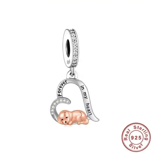 Dog Charm Forever In My Heart 925 Sterling Silver Dog Pet Loss Memorial Charm