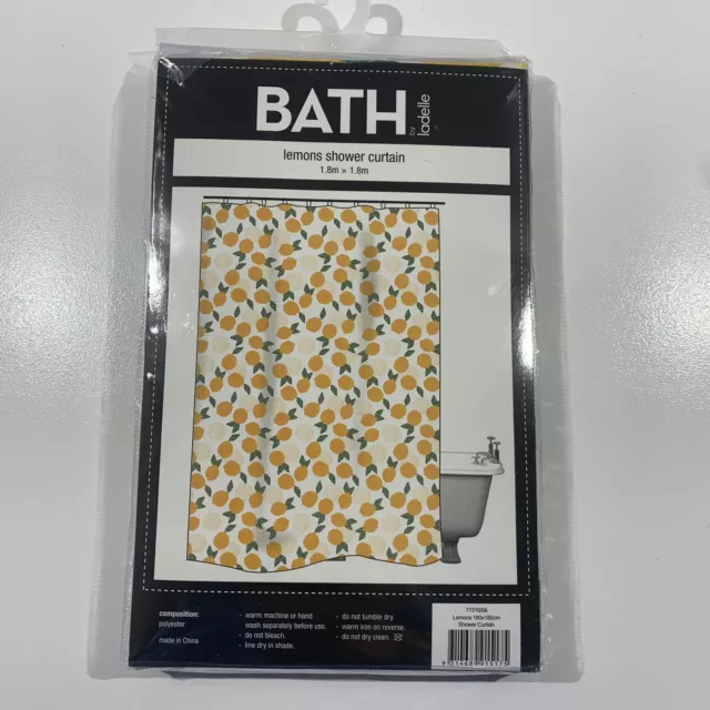 Bath By Ladelle Lemon Printed Shower Curtain 180cm x 180cm 2