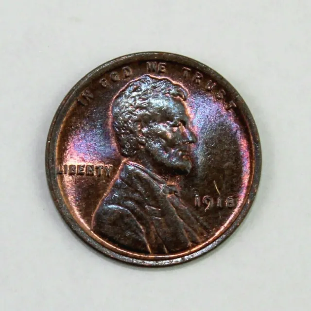 1918 Toned Lincoln Wheat Cent Penny UNC BU Brown Great BN Example! 1c Coin