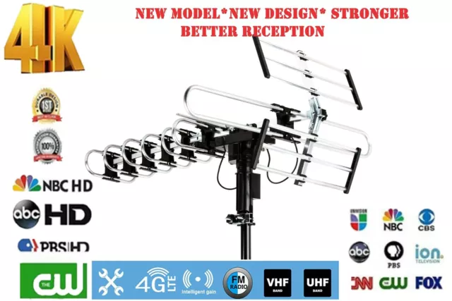 4K 1080P Outdoor TV Antenna 200 Mile Amplified HDTV Antenna Digital 360°Rotation