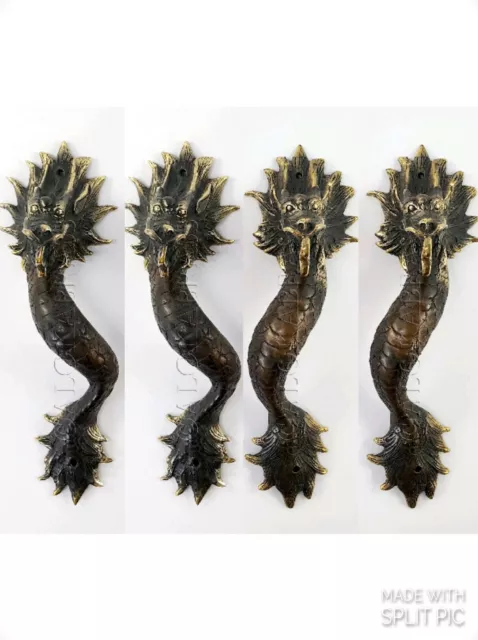 4 Dragon door pull 30 cm aged brass vintage old style house handle 12" B