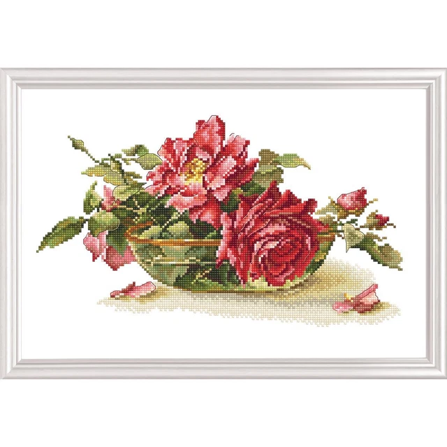 Kit Point De Croix RTO 'Roses De Soie' M524 - Motif 16x24cm Sur Aida 15/16ct - Neuf