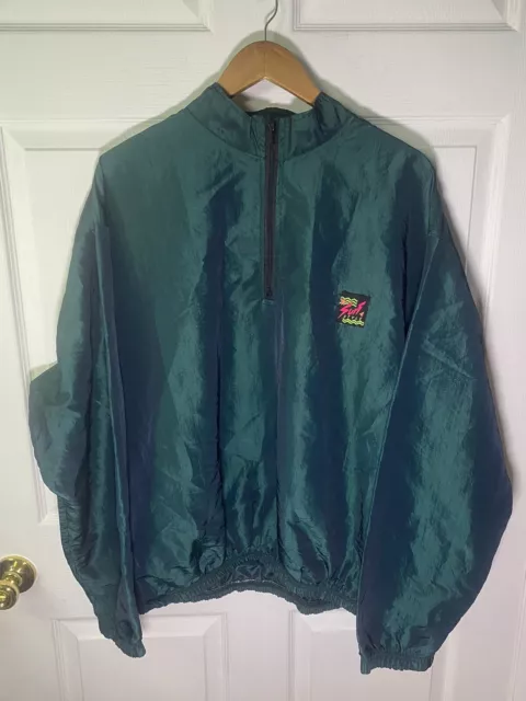 Surf Style Windbreaker Jacket OSFM Green Iridescent Half Zip Pullover Vintage