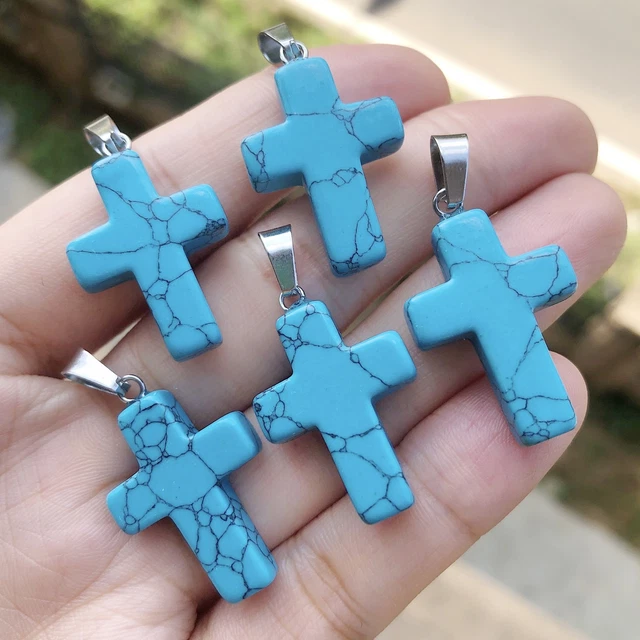 Turquoise Cyan Gem Tree Of Life Necklace Chakra Cross Reiki Healing Amulet