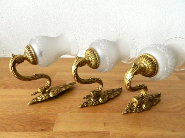 3 appliques anciennes en bronze doré art nouveau ? art déco ? tulipes verre