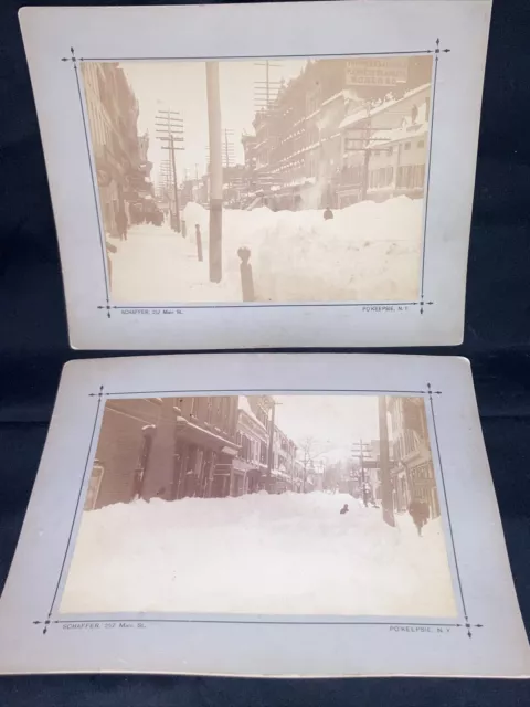 Blizzard Of 1888 NY Poughkeepsie Main St Snow Store Front 2x Orig Mounted Photo