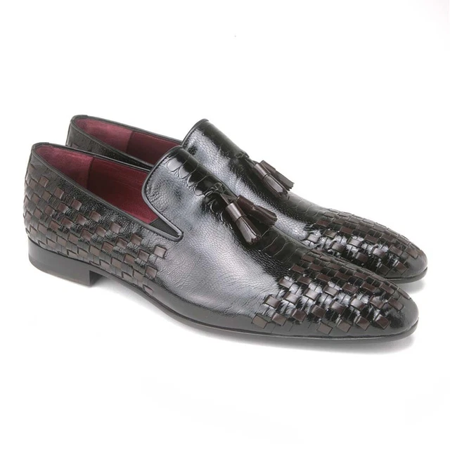 MARIO MANZONI Autruche Jambe Noir et Marron Tissé Tassal Slipon