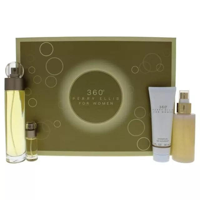 360 by Perry Ellis for Women - 4 Pc Gift Set 3.4oz EDT Spray, 4oz Body Mist