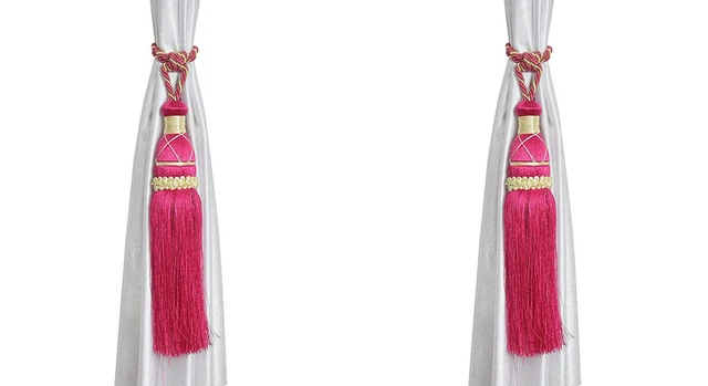 Beautiful Polyester Tassel Rope Curtain Tieback  Rani Pink Lace set of 2 Pcs