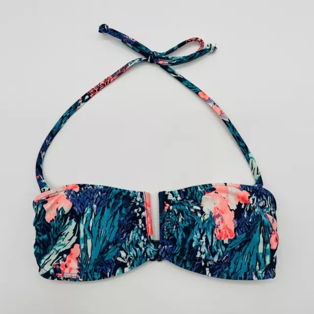 Old Navy Womens Size XS Abstract Floral V Neck Bandeau Bikini Swim Top Blue 104