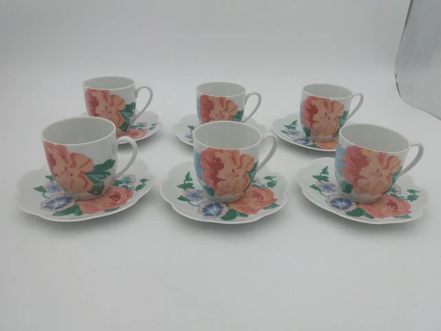 Lot 4 Tasses + Soucoupes Geneviève Lethu Pays Sage 1995 - Occasion Multicolore