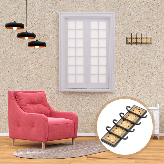 Mini abrigo estante abdominales casa de muñecas ganchos de pared en miniatura
