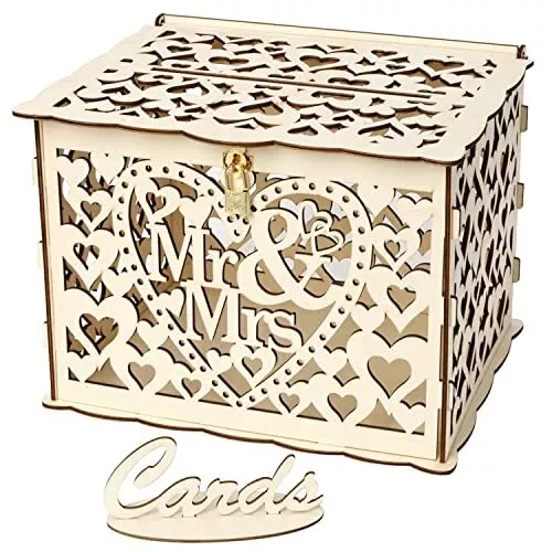 Wedding Card Box Wooden Wedding Card Post Box with Lock Envelope Gift Storage