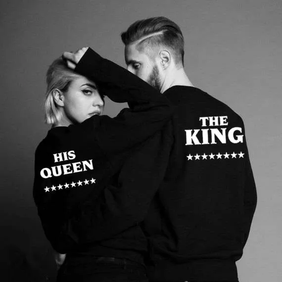 Women Men Hoodies King Queen Printed Sweatshirt Lovers Couples Hoodie Hooded