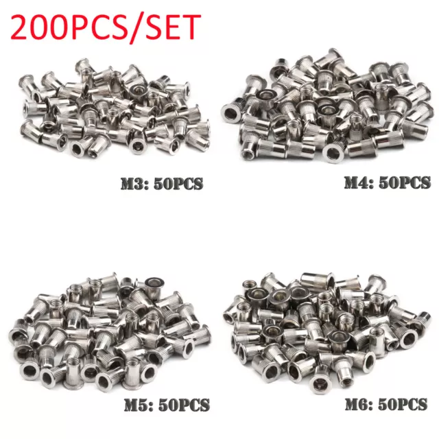 200X Stainless Steel Rivet Nuts Flange Threaded Insert Nutsert Rivnuts M3 4 5 6