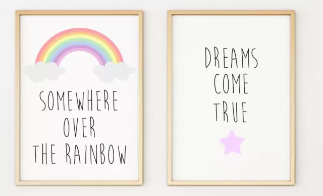 Set of 2 Rainbow Kids Nursery Bedroom Playroom Poster Print Picture A4 x 2 PR227