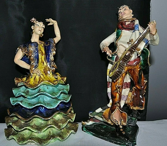 Rare Monaco Kerina 2 Statues En Ceramique Tres Colorees 33 Cm