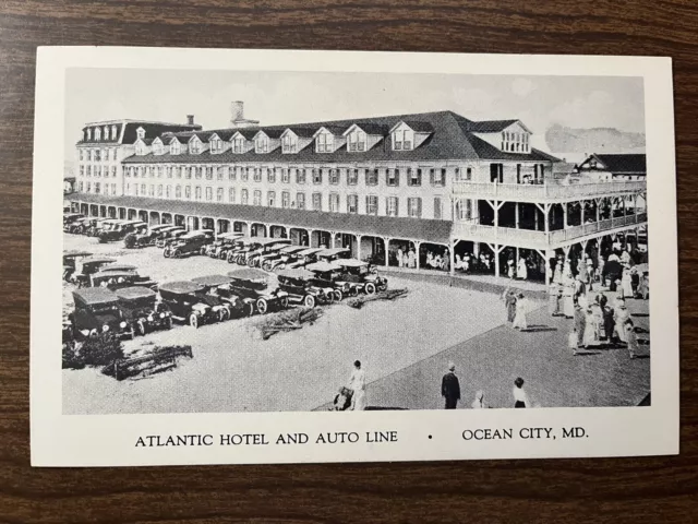 Atlantic Hotel & Auto Line ~ Ocean City, Maryland Postcard MD ~ Boardwalk & 1st