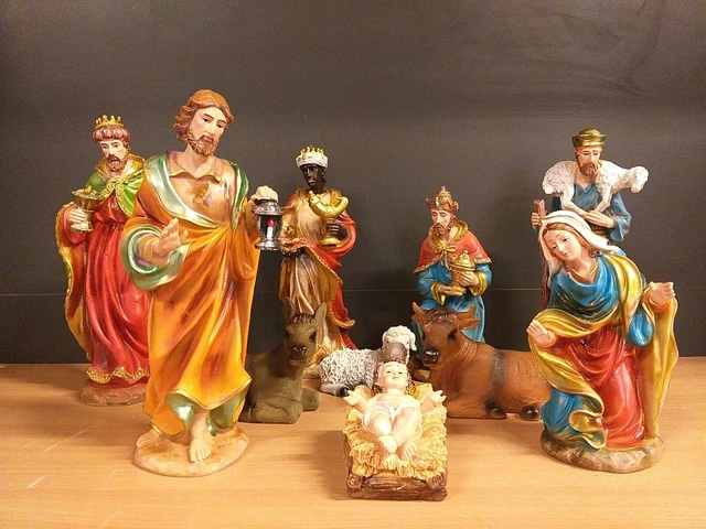 CRÈCHE NATIVITÉ COMPLET CM 30 Statues 10 Pièces Résine Fine Décoration