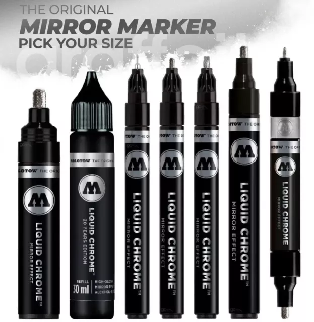 MOLOTOW LIQUID CHROME Pen Range - Metallic Silver Mirror Effect Pump Marker  £6.60 - PicClick UK