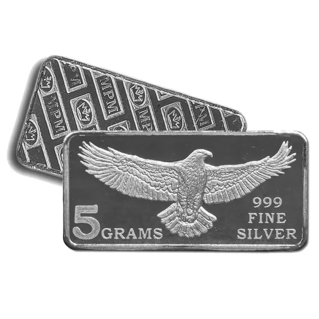 2 - 5 Gram 999 Fine Silver Bars - Monarch - Eagle Design - Uncirculated