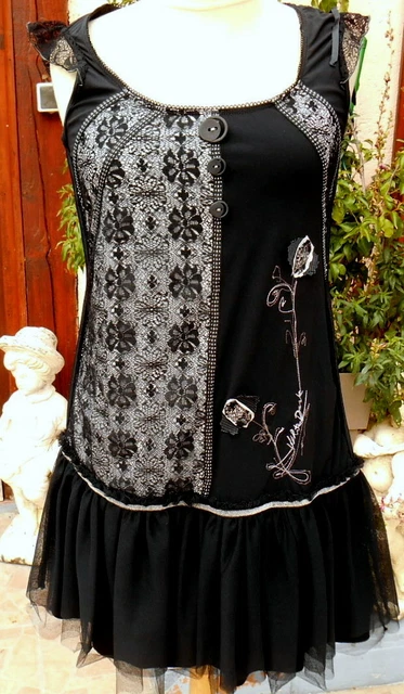 Robe Noire à Fleurs LMV Taille 38 - Modèle DESIGN, Sans Manches, Occasion Très Bon état
