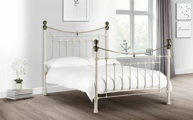 Ivory Brass Metal 5Ft King Size Bed W166cm x L215cm x H146cm VICKY