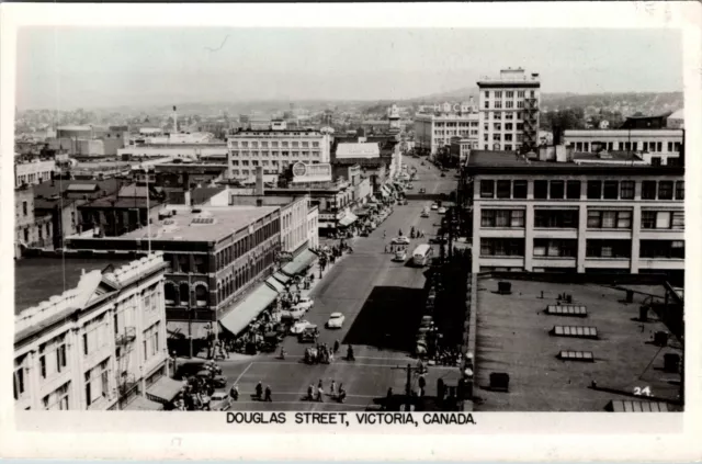 Victoria, Canada - Busy Douglas Street - Birdseye View - Old Real Photo Postcard