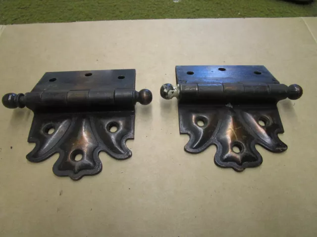 Set Vintage Steel Fleur De Lis Japanned / Copper Flash Door Hinges Off Set