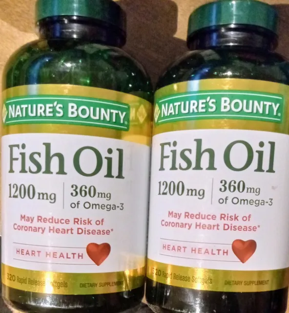 2 NATURES BOUNTY FISH OIL 1200mg 360mg OMEGA-3 SUPPLEMENT 320 X2 640 RAPID GELS
