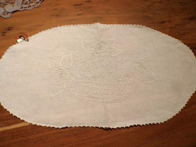 NAPPERON BRODE MAIN Richelieu blanc Ovale 40x130 mINETTE chemin de table p r o m o - France