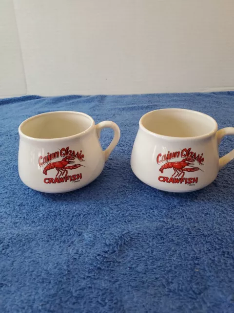 Pair of  Cajun Classic Crawfish Soup 14 Ounce Mugs with Gumbo Recipe on Back