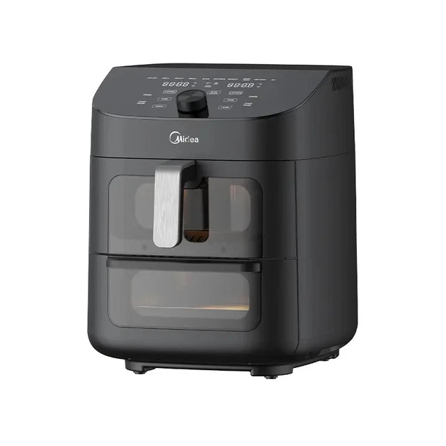 Friggitrice Ad Aria Nedis Doppia 7,6L – 2 Cestini 3,8L, Digitale, Nera, 2850W Con 6 Programmi