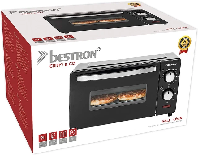 Bestron AOV9 Kompakter Mini-Backofen mit Ober-/Unterhitze, 9 Liter, 800 Watt