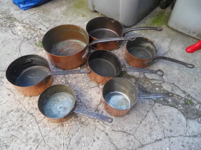 Vintage lot ancienne casserole poelon cuivre  french copper pan