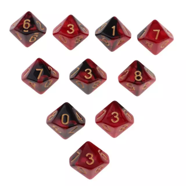 Multi-sided dice set with 10 D10 Dungeons D & D RPG role-playing game Red +